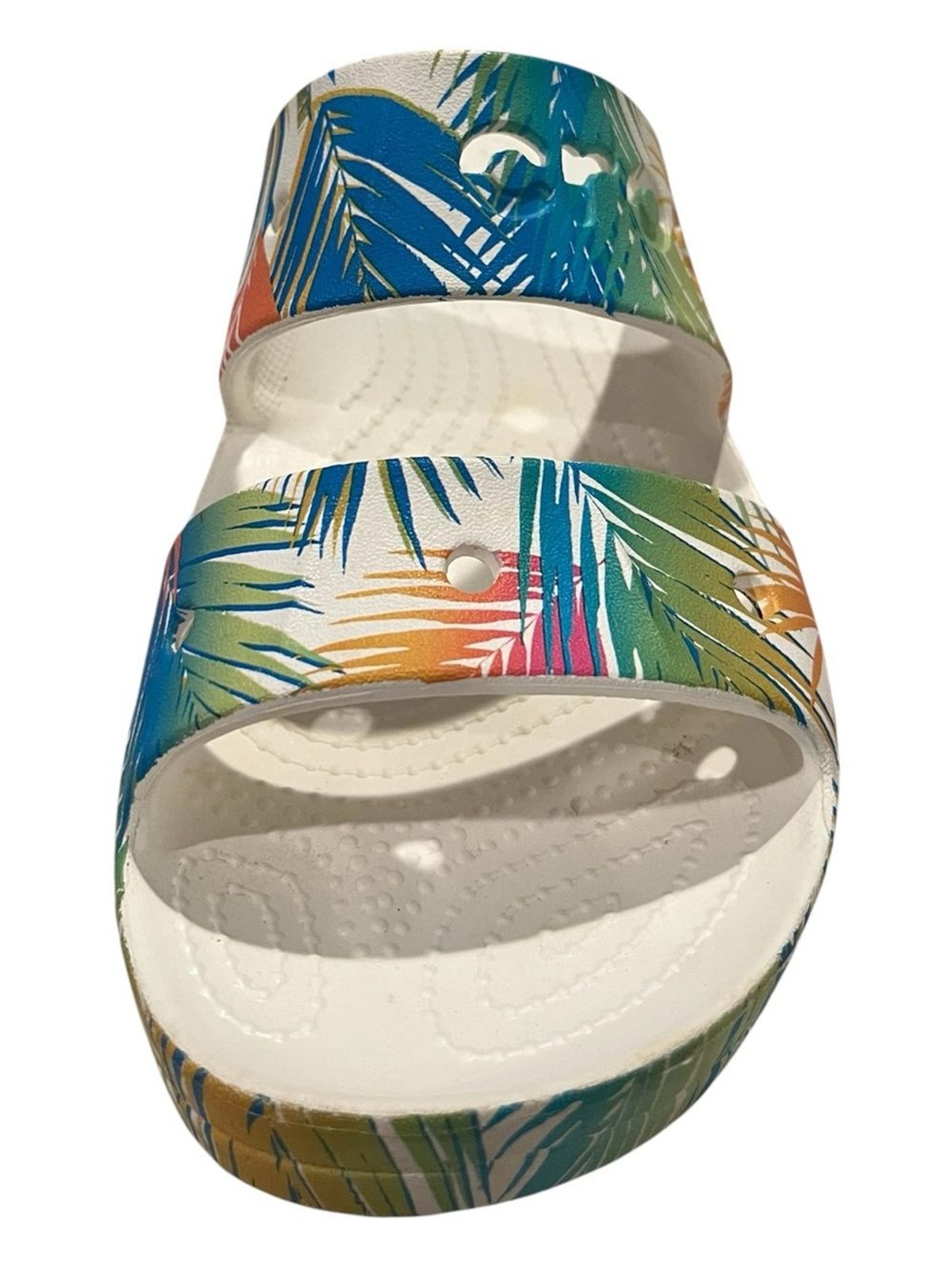 Crocs Baya Platform Slide Sandals Tropical Palm Print White Pink Green Size 10