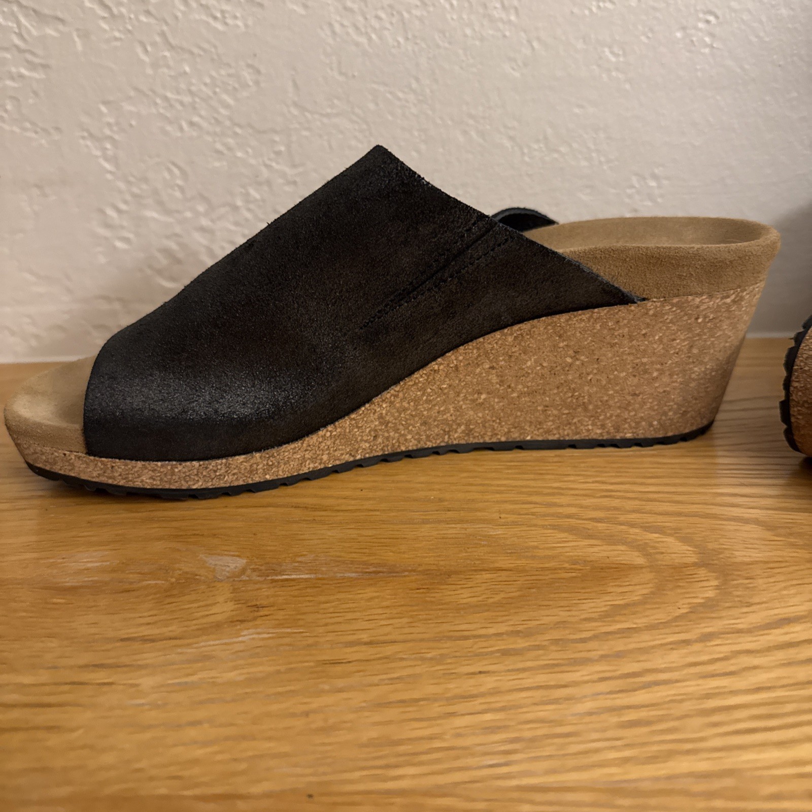 Papillio Wedge Sandals Womens 41 US 10 Black Metallic Leather Cork Slide Mules