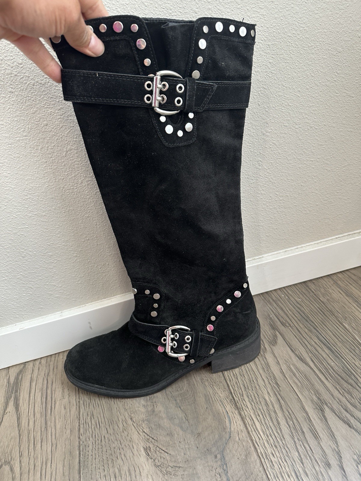 Sam Edelman Deryn Studded Suede Knee High Boot Women Size 8.5 Black