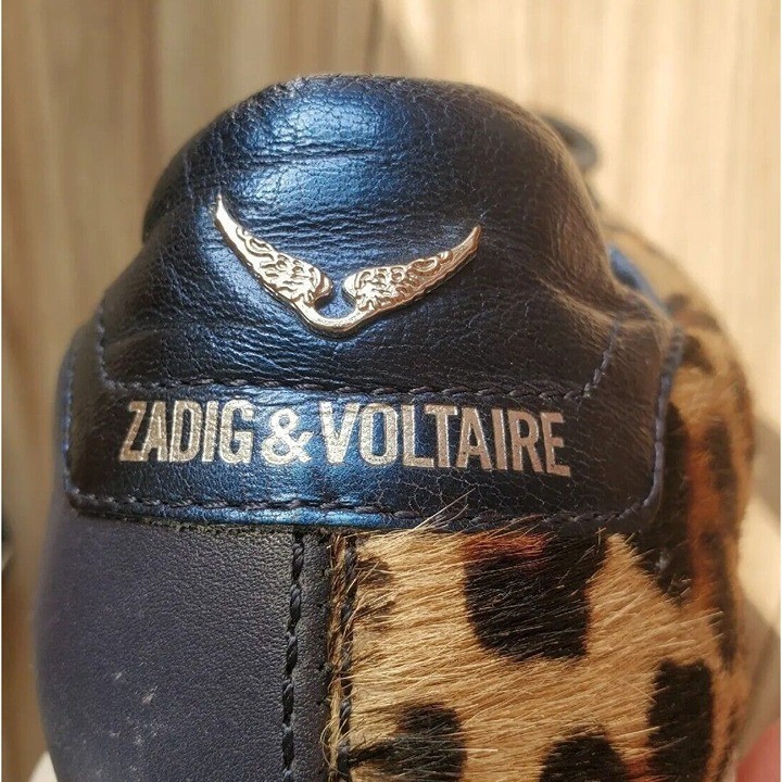 Zadig & Voltaire Women’s Leopard Print Blue Leather Sneakers size 36 US 6.5