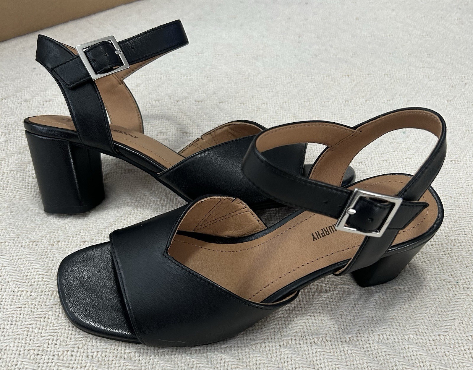 Johnston & Murphy Evelyn Heeled Sandals Black Glove leather Ankle Strap Size 6M
