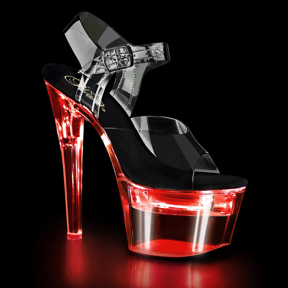 Pleaser 7 Inch Heel Led Illuminated Platform Ankle Strap Clr-Blk/Clr sz 7