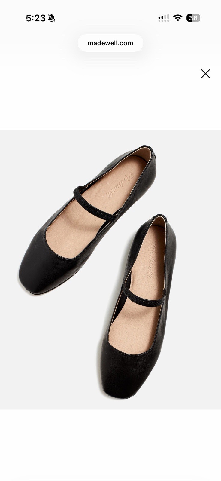 Madewell The Greta Ballet Flats Black Leather Size 7