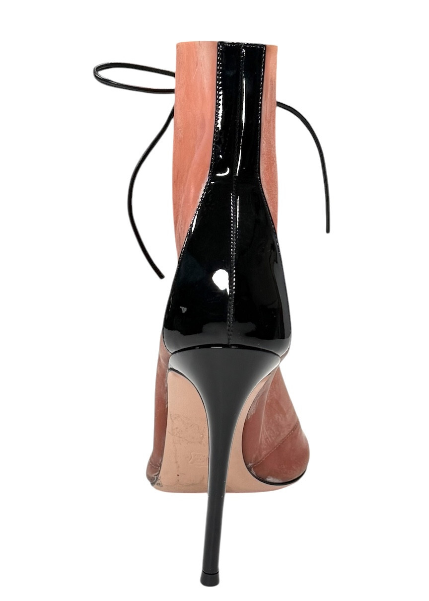 Gianvito Rossi Boots 40 Ree Blush Pink Latex Lace Up Peep Toe Single Boot Only
