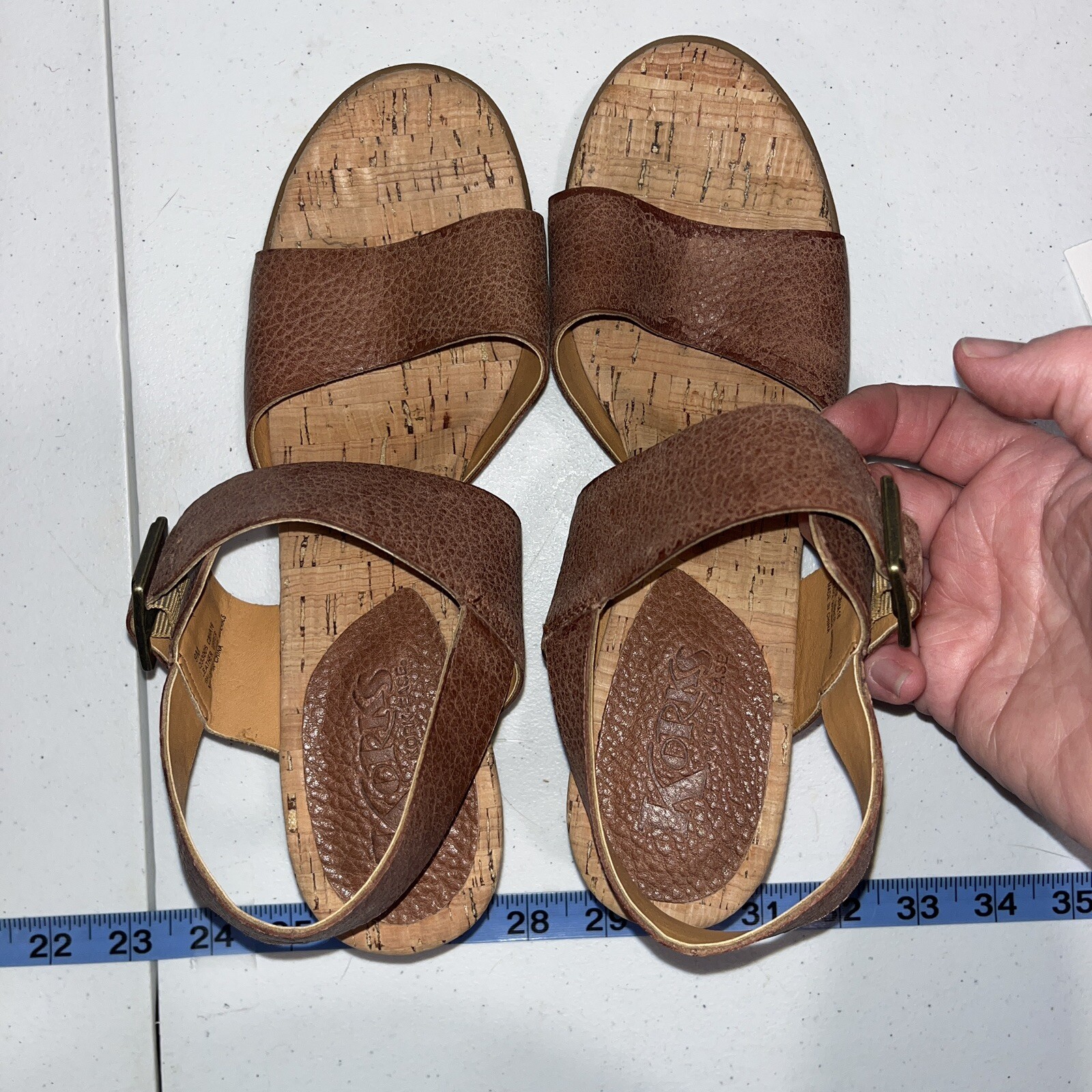 Kork Women’s Brown Leather 2″ Wedge Sandals 9M Cottage Feminine Comfort Summer