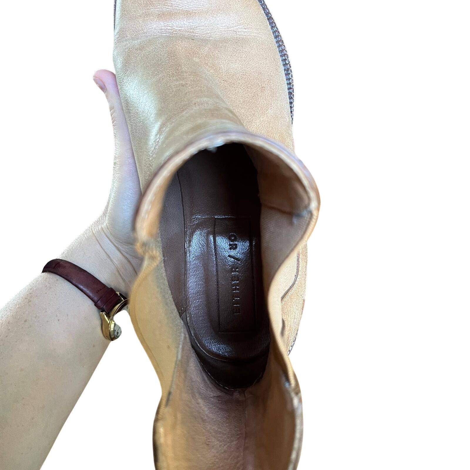 Either/Or Chelsea Ankle Boots Sz 8 Tan Leather Pointed Toe Boho Western Capsule