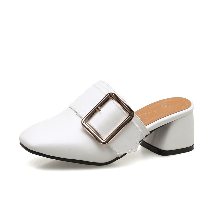 Women’s Faux Leather Slippers Block Heels Slip On Mule Slingback Dress Sandals