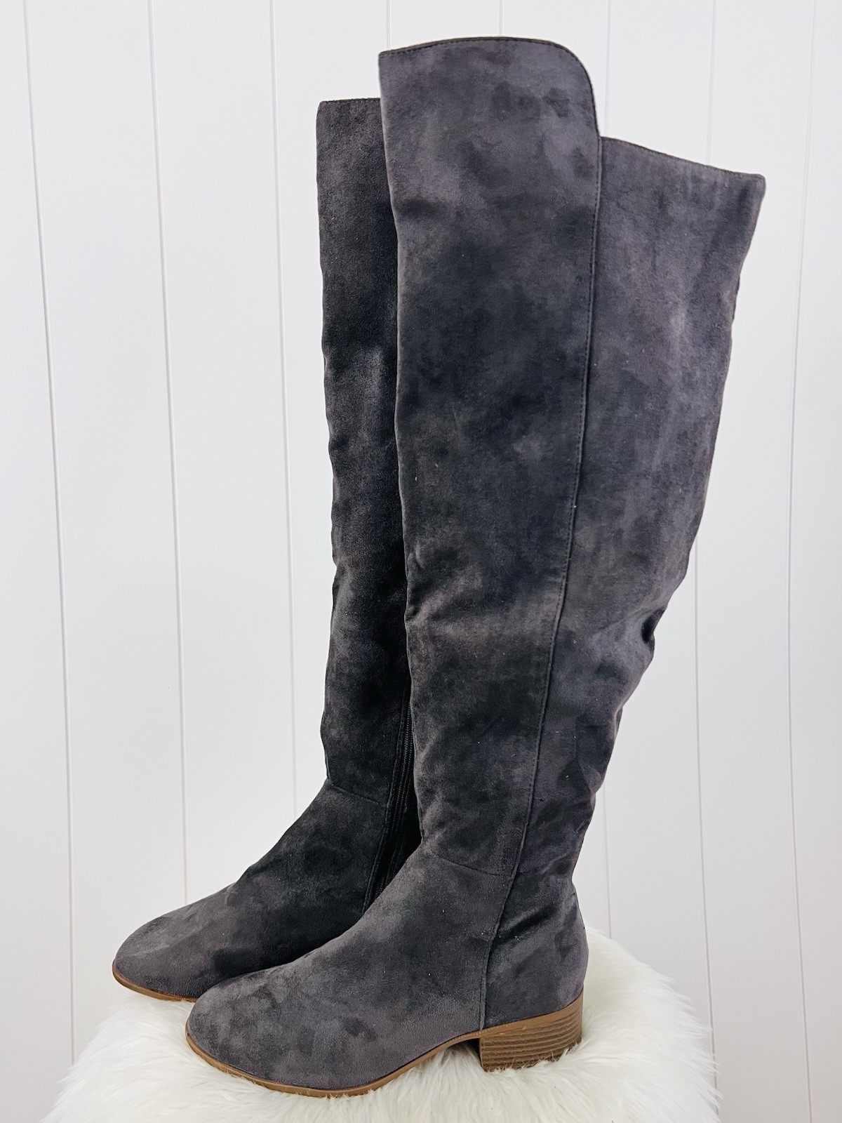 It’s OK Brand Dark Grey Vegan Suede Over the Knee Riding Boots Size 9.5M
