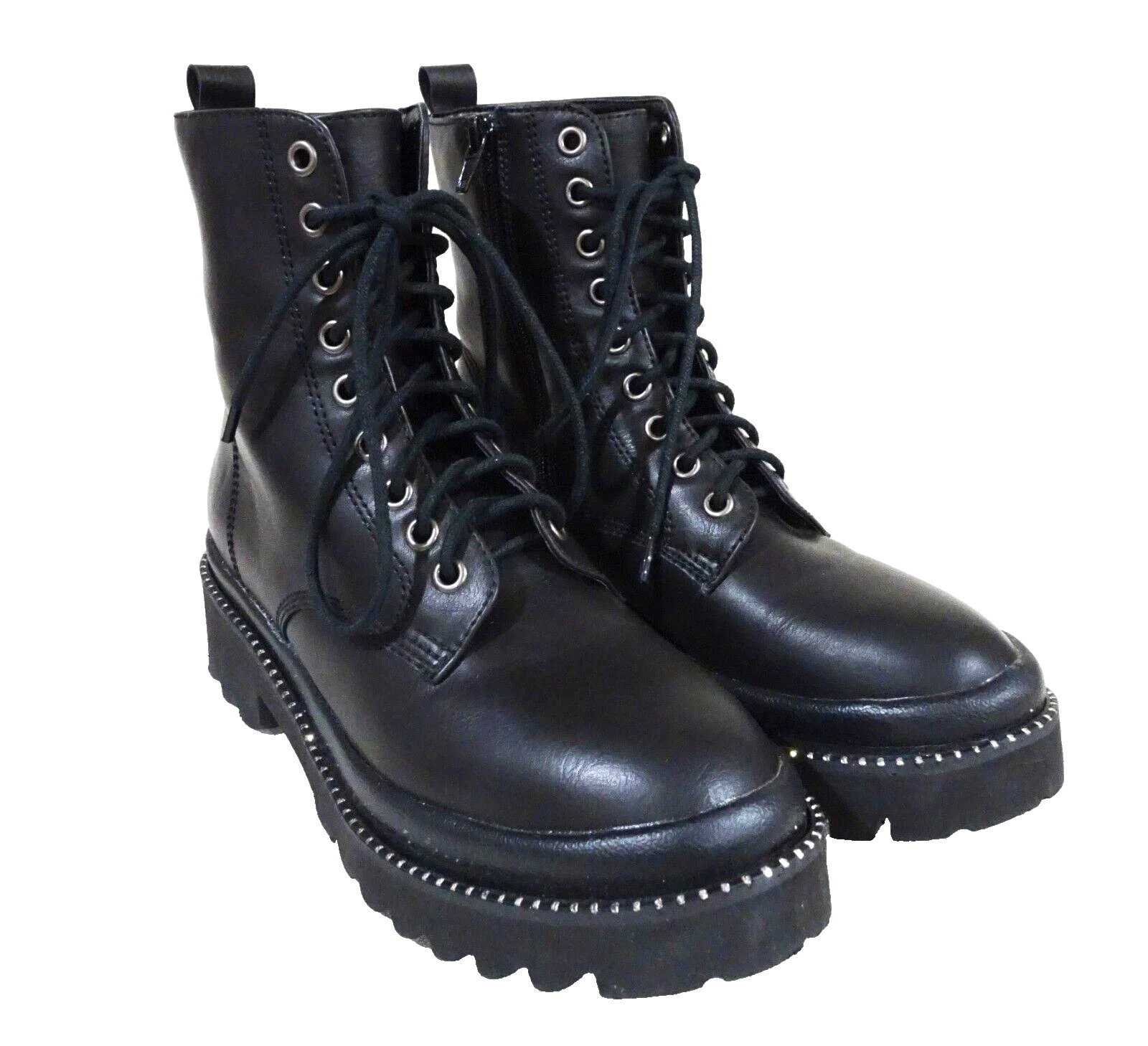 Sz 6 Rock & Candy Black Faux Leather 90s Y2K Rhinestone Platform Zip Combat Boot