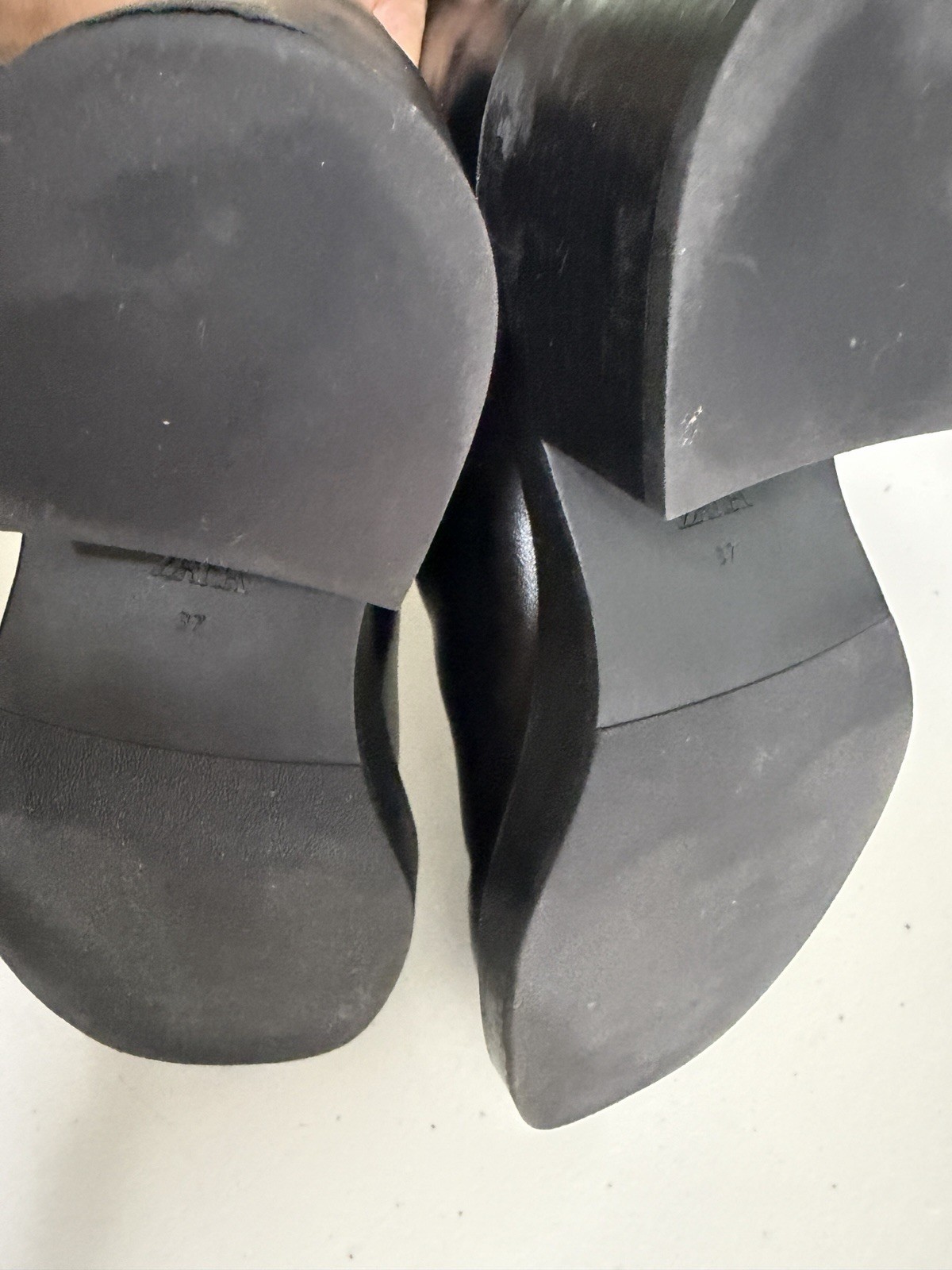 Zara $139 Faux Leather Black Boots Chunky Block Low Rubber Heel Hunting