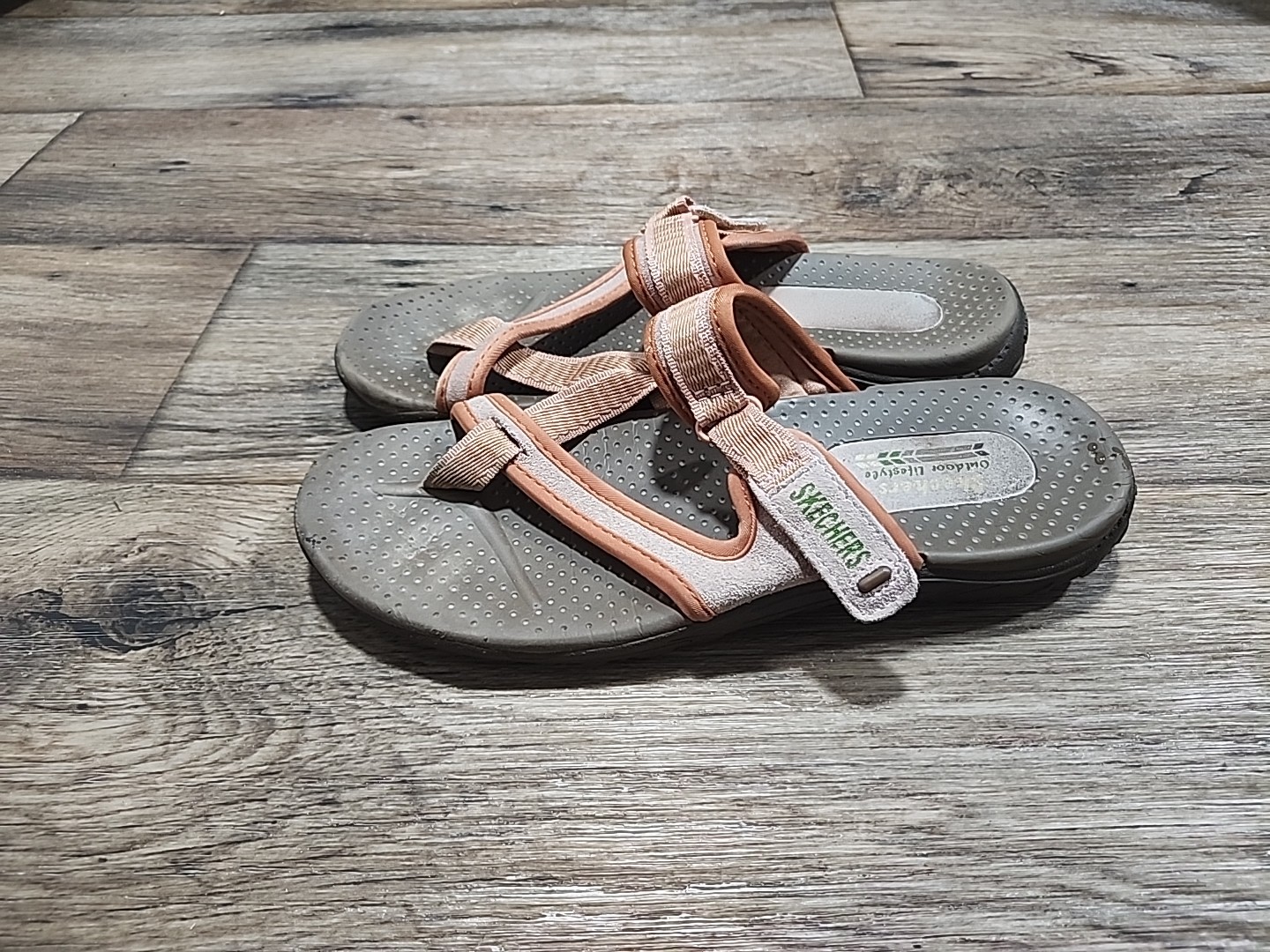 Skechers Outdoor Lifestyle Lot of 2 Beige Orange Blue Mesh Slide Sandals Women 8
