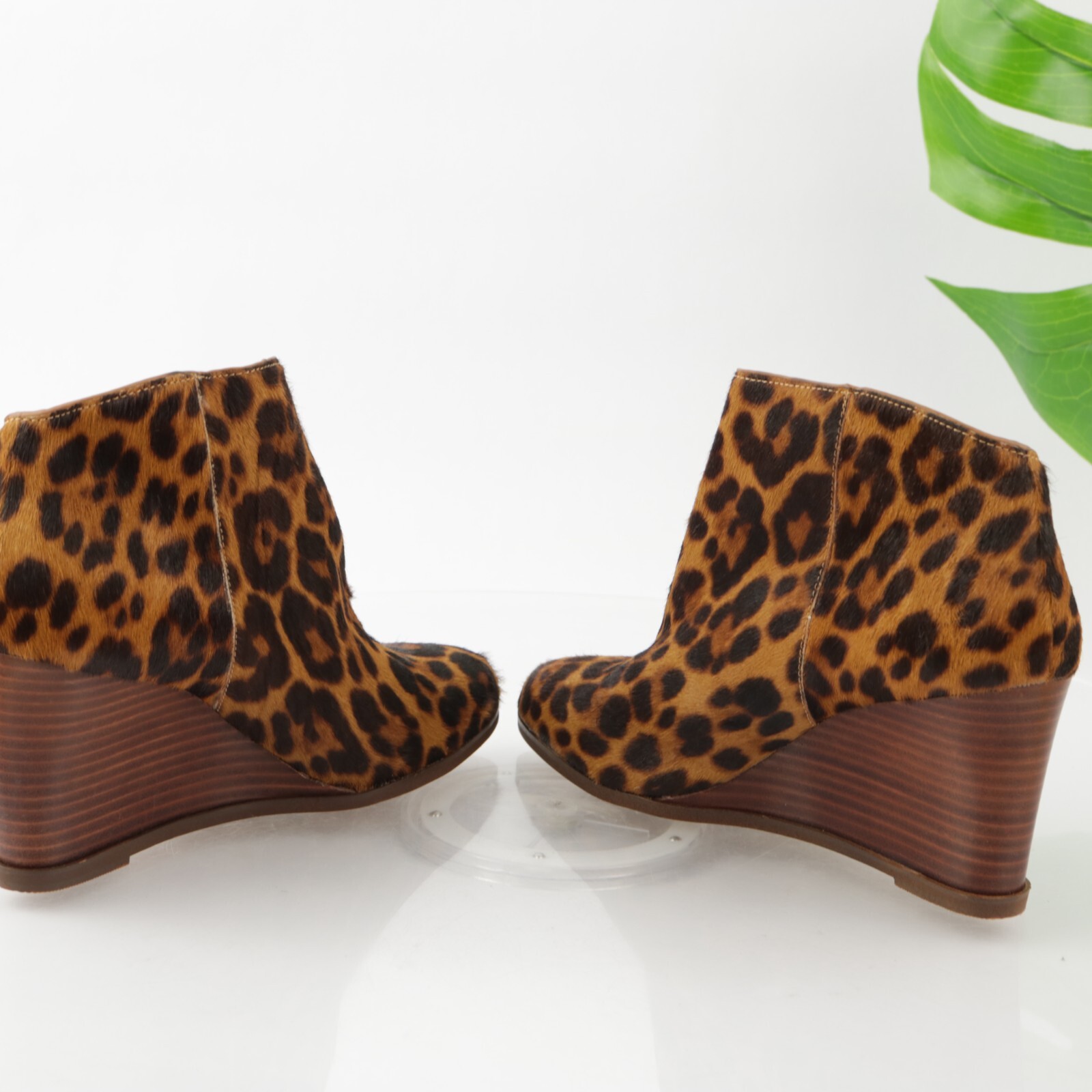 1.STATE Womens Kaleb Boot Size 7 Brown Pony Calf Hair Leopard Wedge Zip Bootie