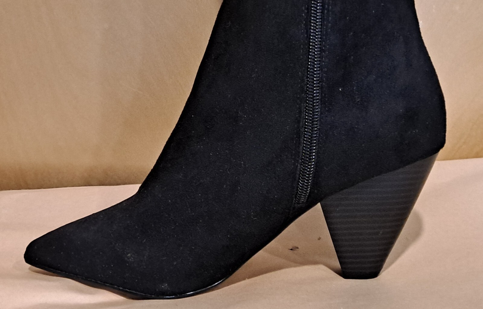 NWOT ASOS Black Faux Suede Above Knee Cone Heel Skinny Zip Up Boots Size 8.5