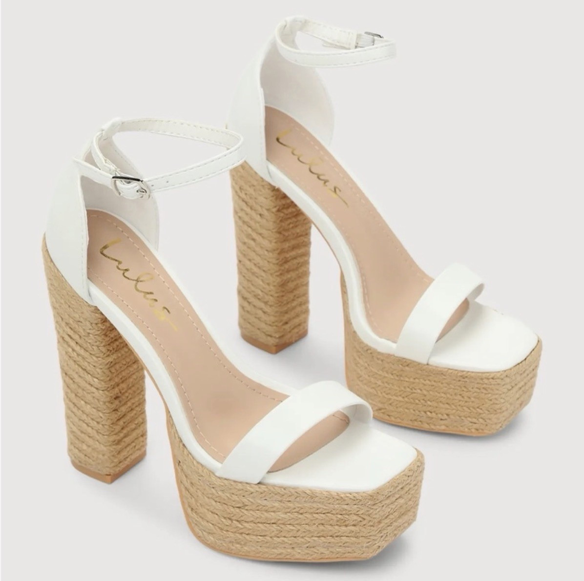 Lulu’s White Platform Ankle Strap Heels