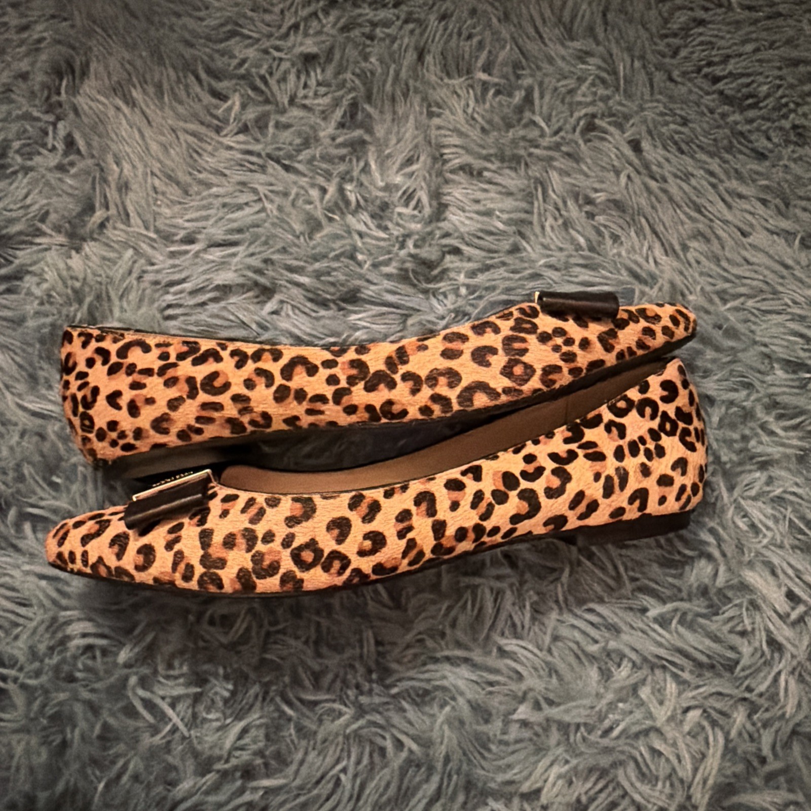 Kate Spade Nora Leopard Print Calf Hair Ballet Flats with Bow 8.5