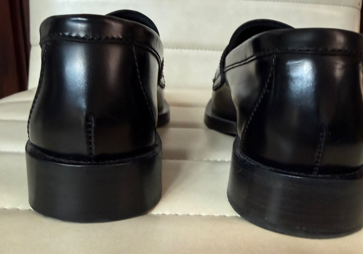 PRADA Womens Black Leather Metal Triangle Logo Loafers Shoes