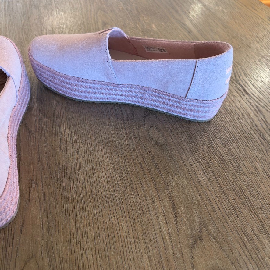 NEW TOMS Valencia Platform Espadrille Slip-On Shoes-Pink Café Crème Suede-US 10