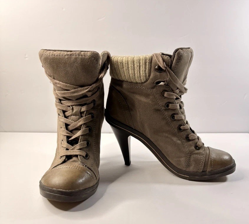 Womens Heels Lace Up Ankle Boots High Heel party Bootie Shoes Brownish Gray 7.5