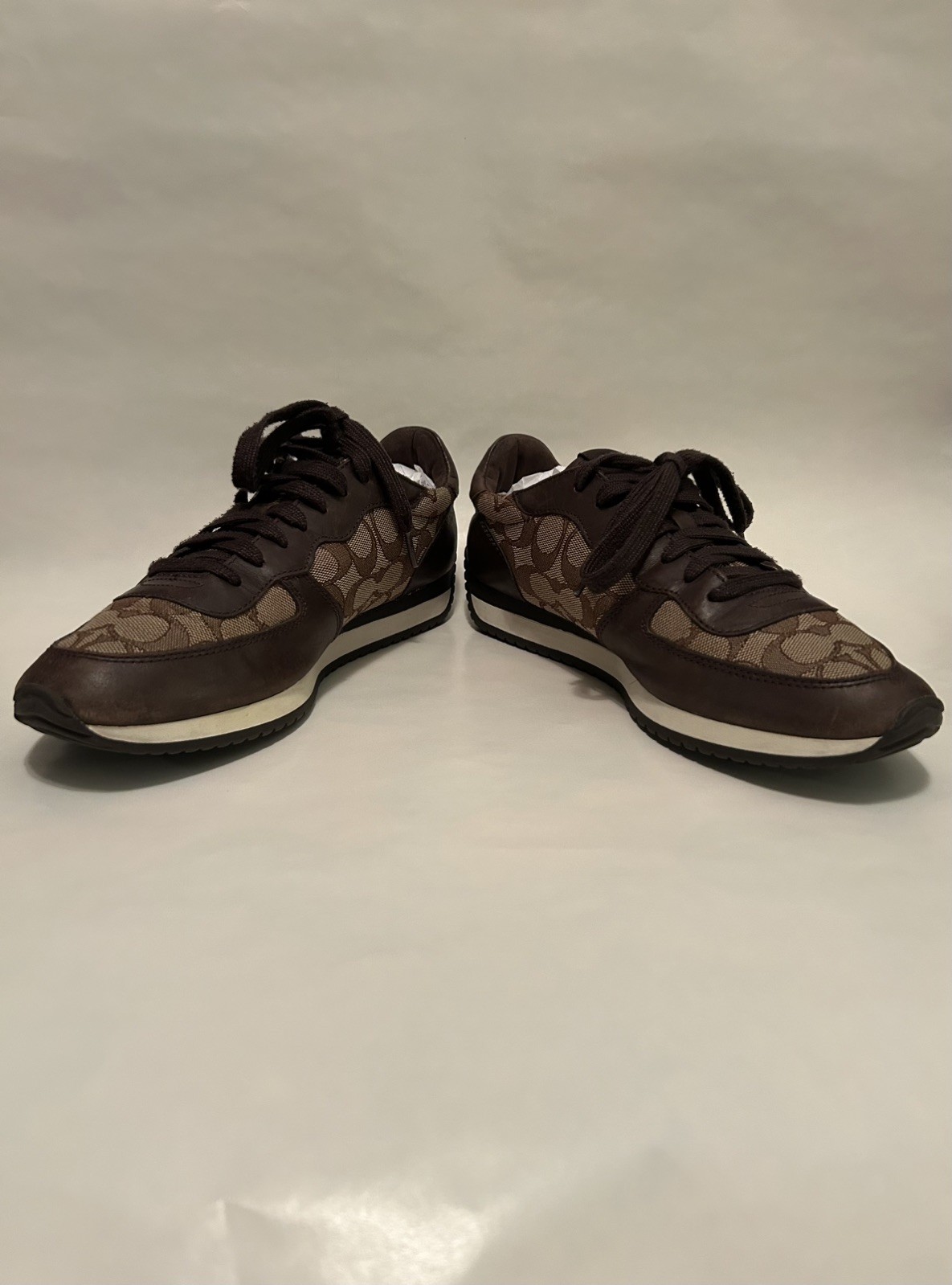 COACH Farah Women’s Sneakers Brown & Khaki Signature Leather Jacquard US 9.58