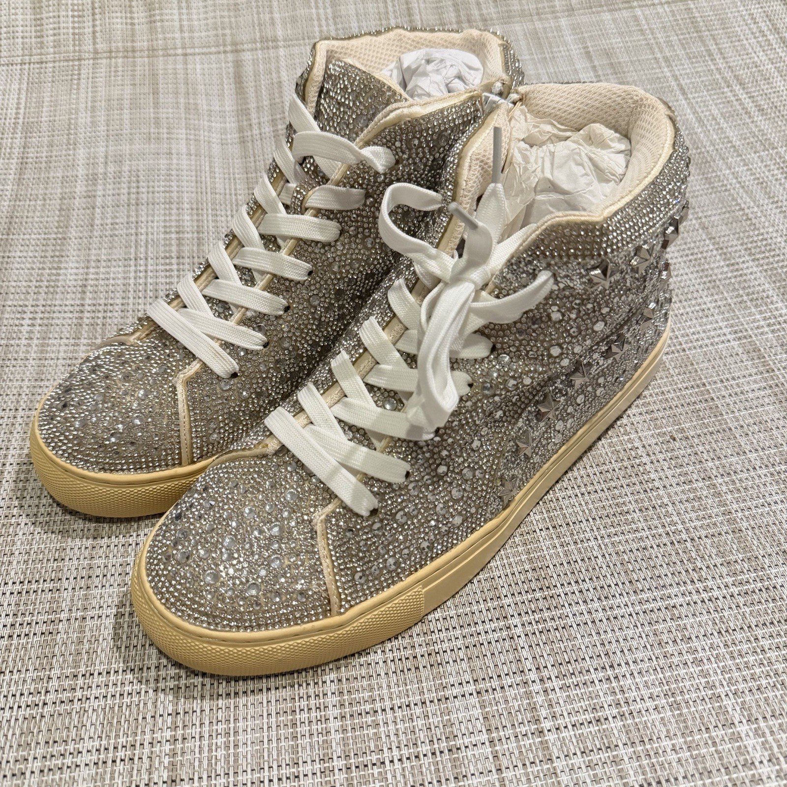 Hey Girl Corky Bedazzle Clear Rhinestone Sneaker US 8 Lace Up Flashy Bling Shoes