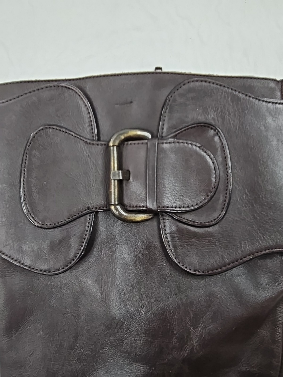 Antonio Melani Brit Boot Women Size 8M Brown Leather Knee High Buckle Zip 3.25″