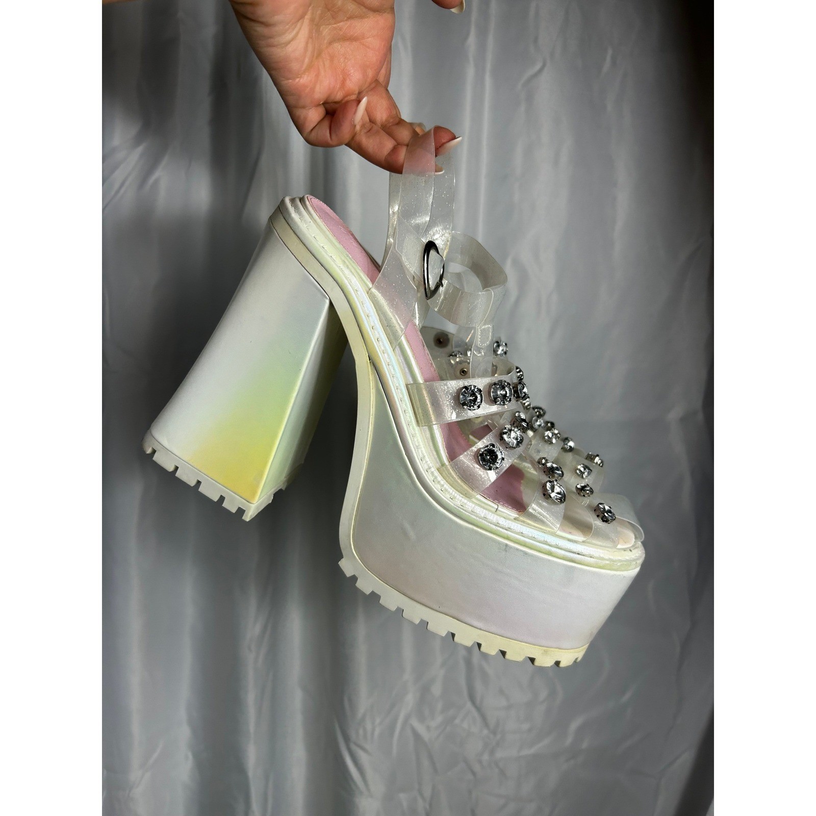 Doll’s Kill White Self-Love Club Platform Heels glitter platform jelly 9