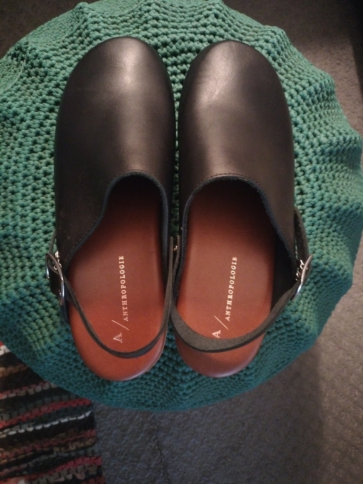 ANTHROPOLOGIE Black Leather Clog Convertble Strap Wood Heel Size 9