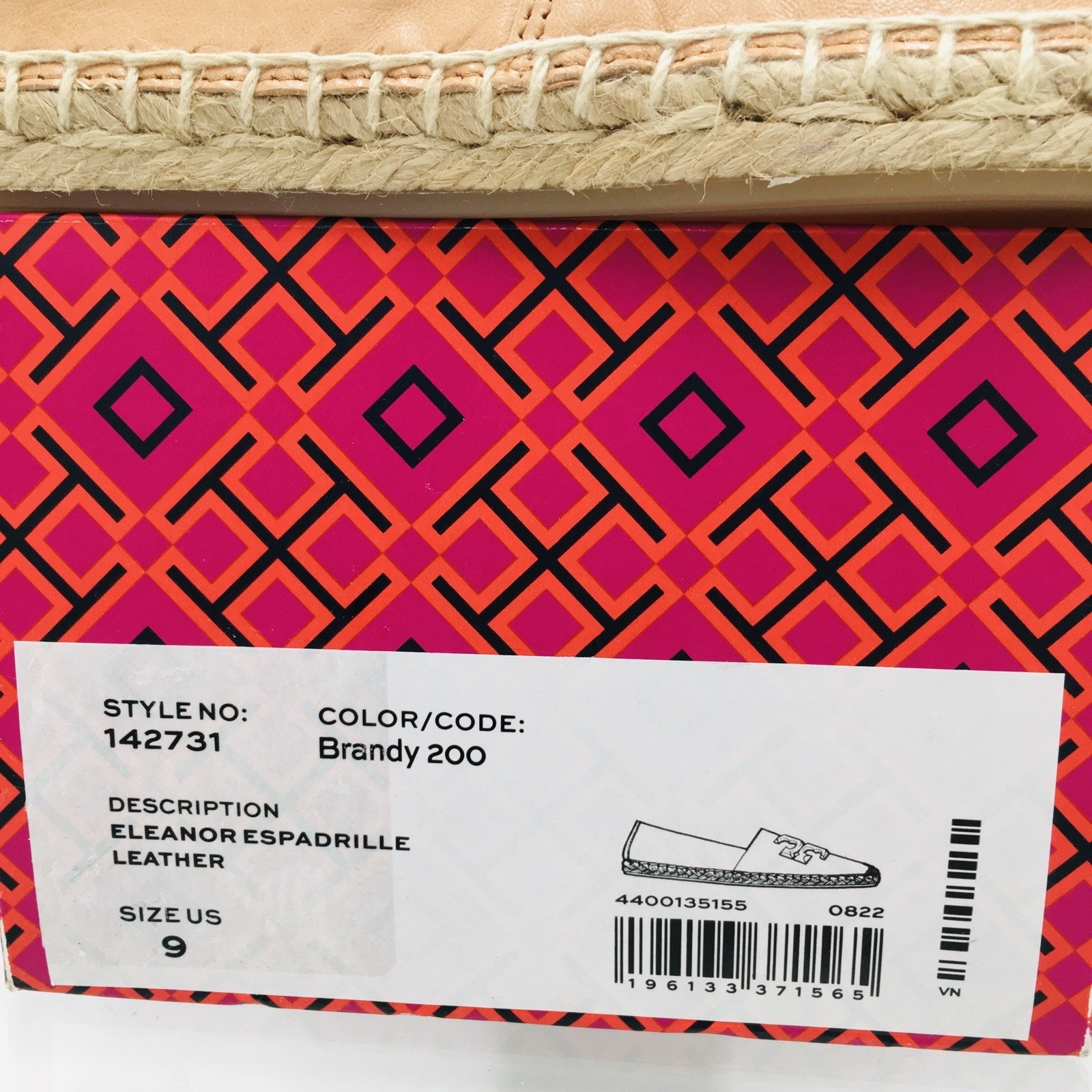 TORY BURCH – ELEANOR – BRANDY / GOLD – Leather Women’s Espadrille Size 9 M