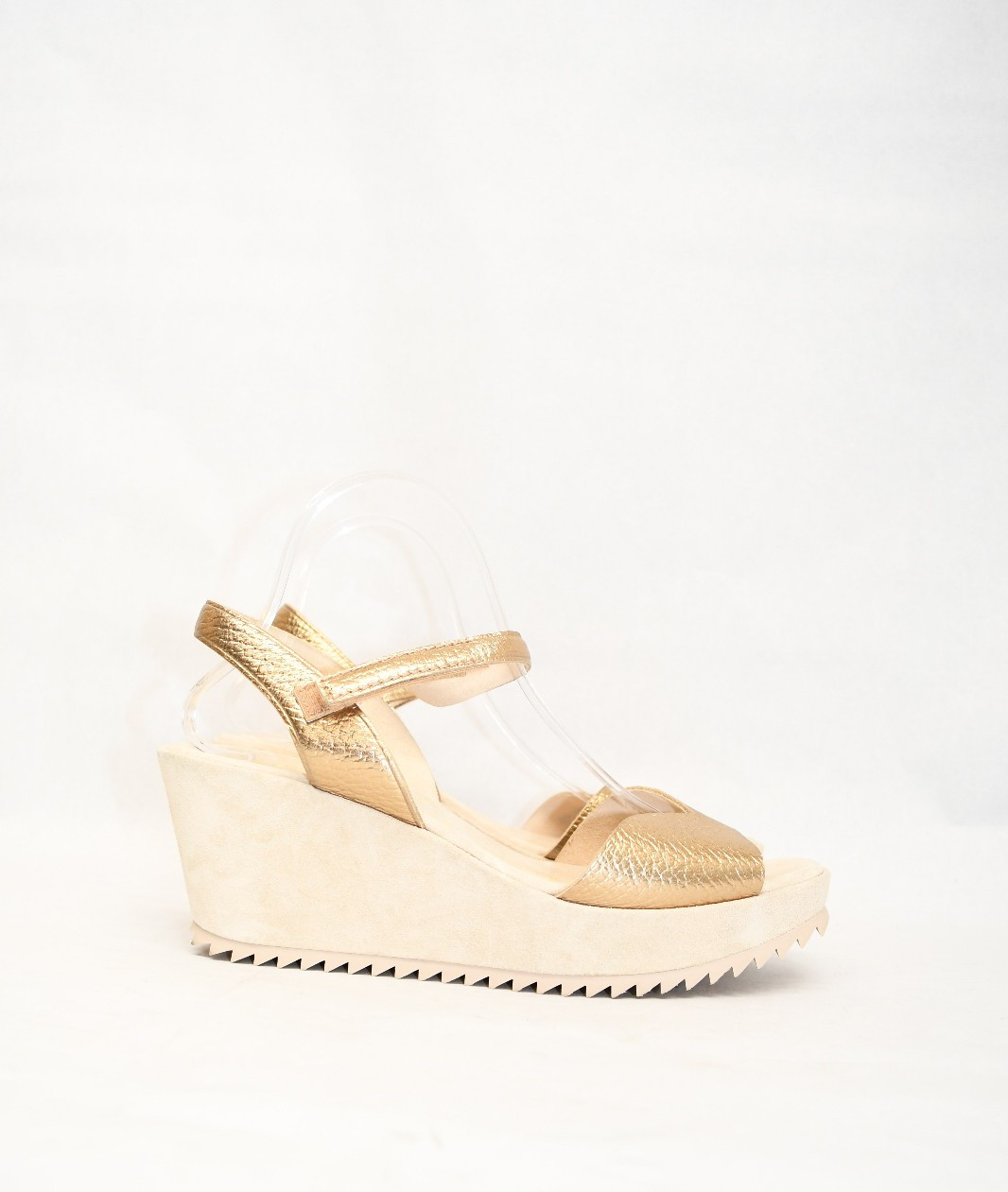 $650 Pedro Garcia FANTINA wedge sandals METALLIC CREAM LEATHER SAWTOOTH 41 (DD2)