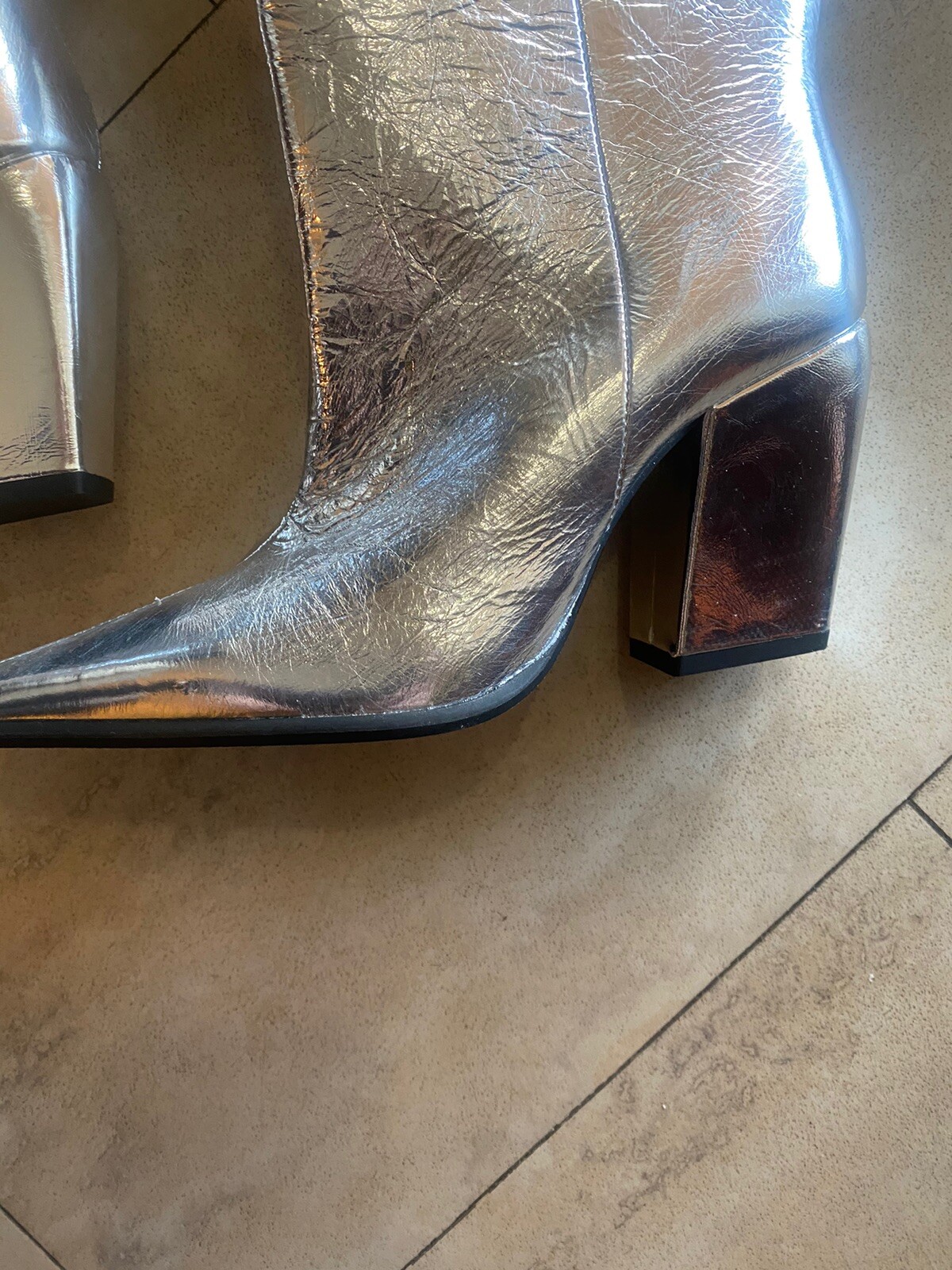 ZARA Silver Metallic Leather Boots NEW WT NB Size 36 EU/ 6 USA