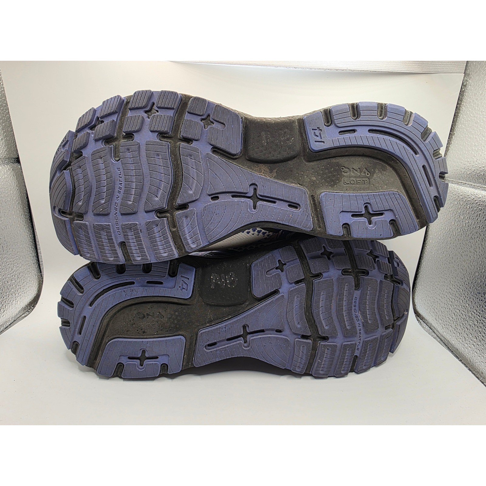 Brooks Ghost 14 WomensRunning Shoes White PurpleBlueMarbled 1103691D145 Size 9.5