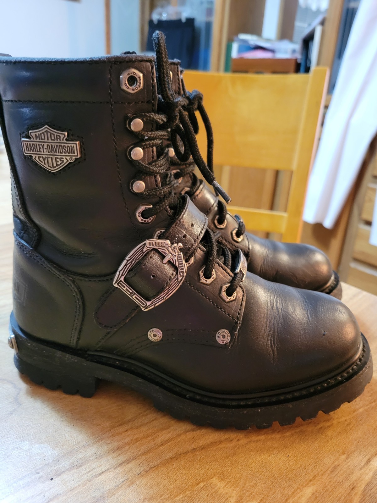 Litely Worn Ladies sz 6 Black Leather HARLEY DAVIDSON BOOTS Exceptional Cndtn!!!