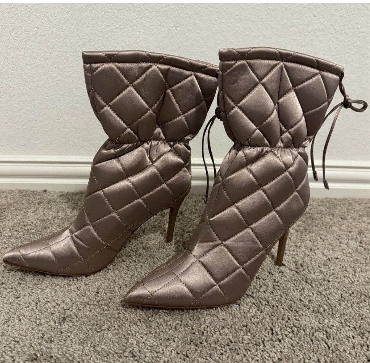 Cape Robbin Makayla Women’s Quilted Satin Lace-Up Ankle Bootie Brown US 11