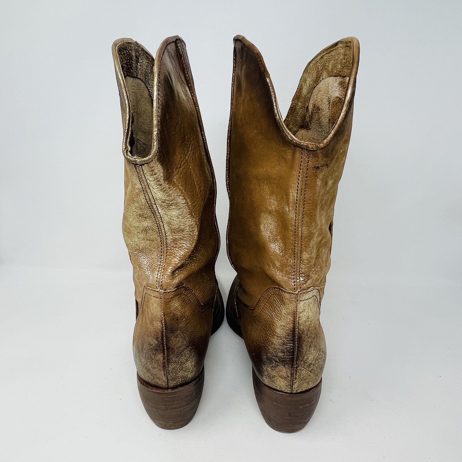 Arnold Churgin Women Boots 40 Gold Leather Metallic Handmade Canada Western RARE