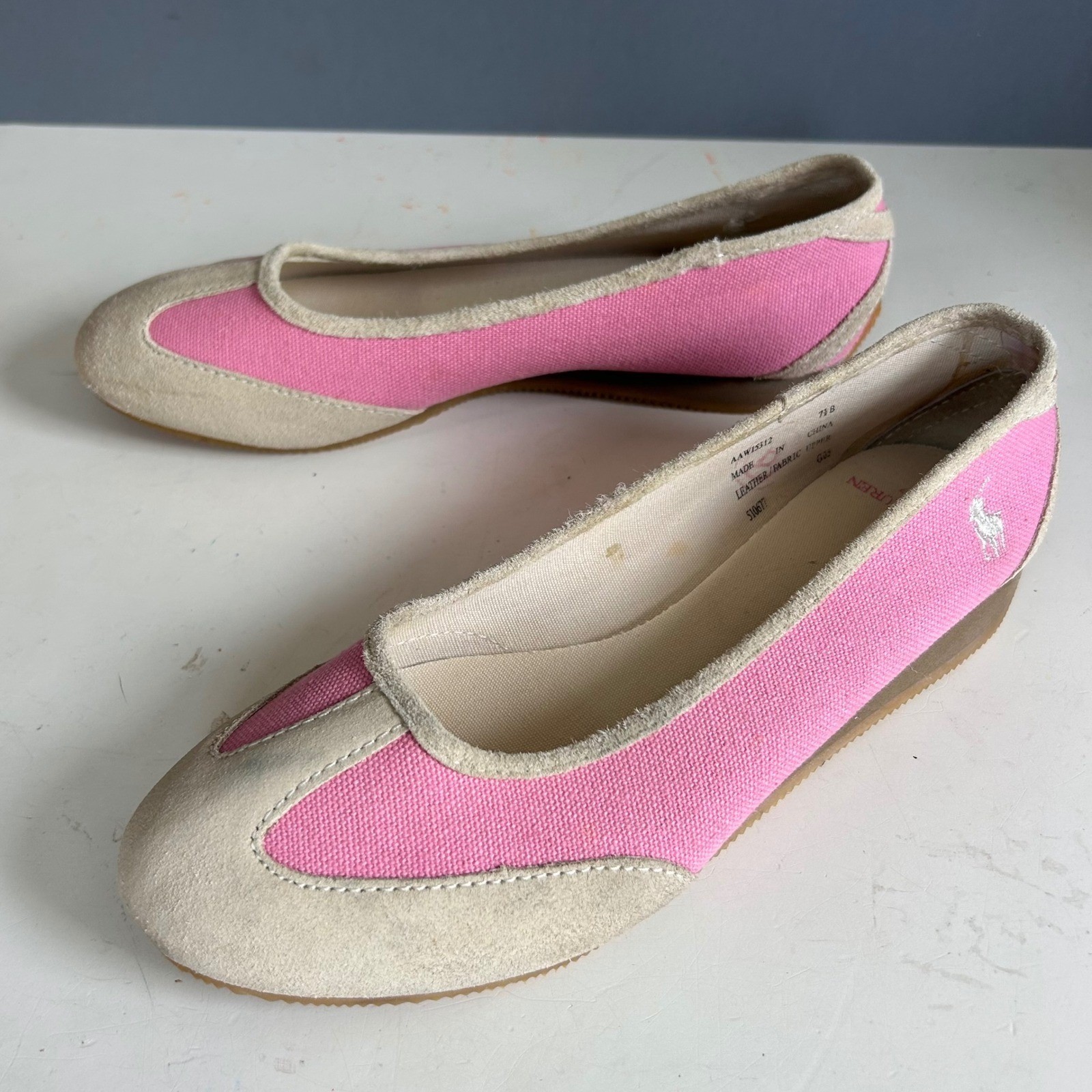 Y2K Polo Ralph Lauren Ballet Flats Sneaker women’s 7.5 Pink Canvas Pony Preppy