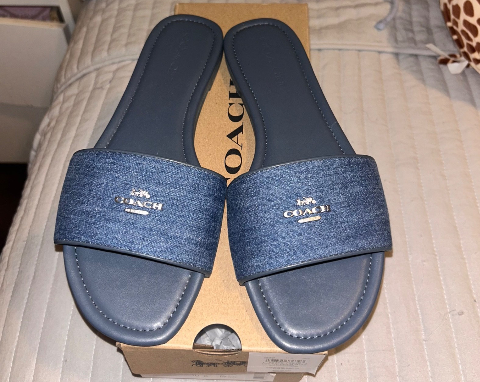 Coach Slide Sandals Blue Denim Logo Casual Summer women Size 9
