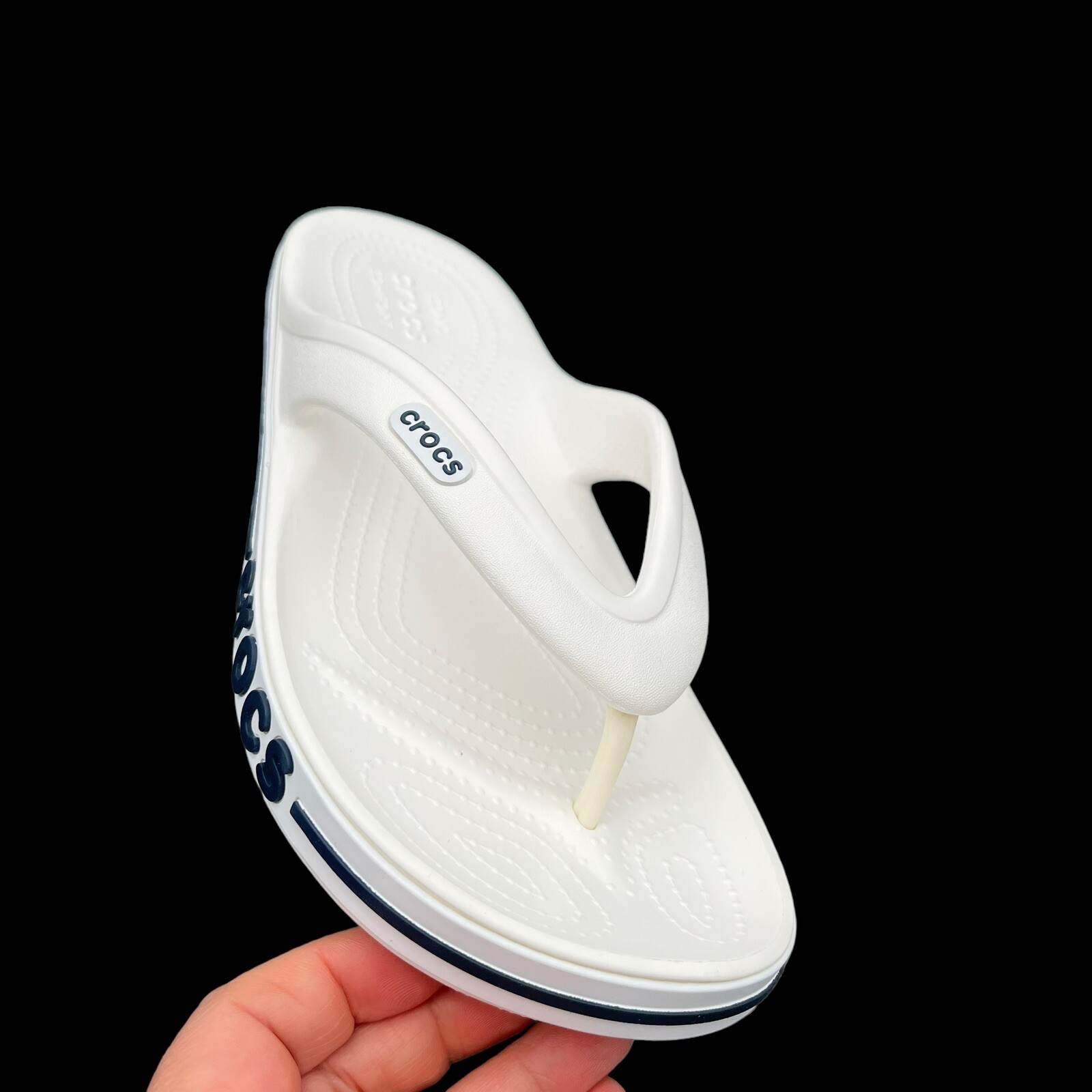 Crocs Bayaband Womens Flip Flop Sandals Size 9 White Navy Blue Water Friendly