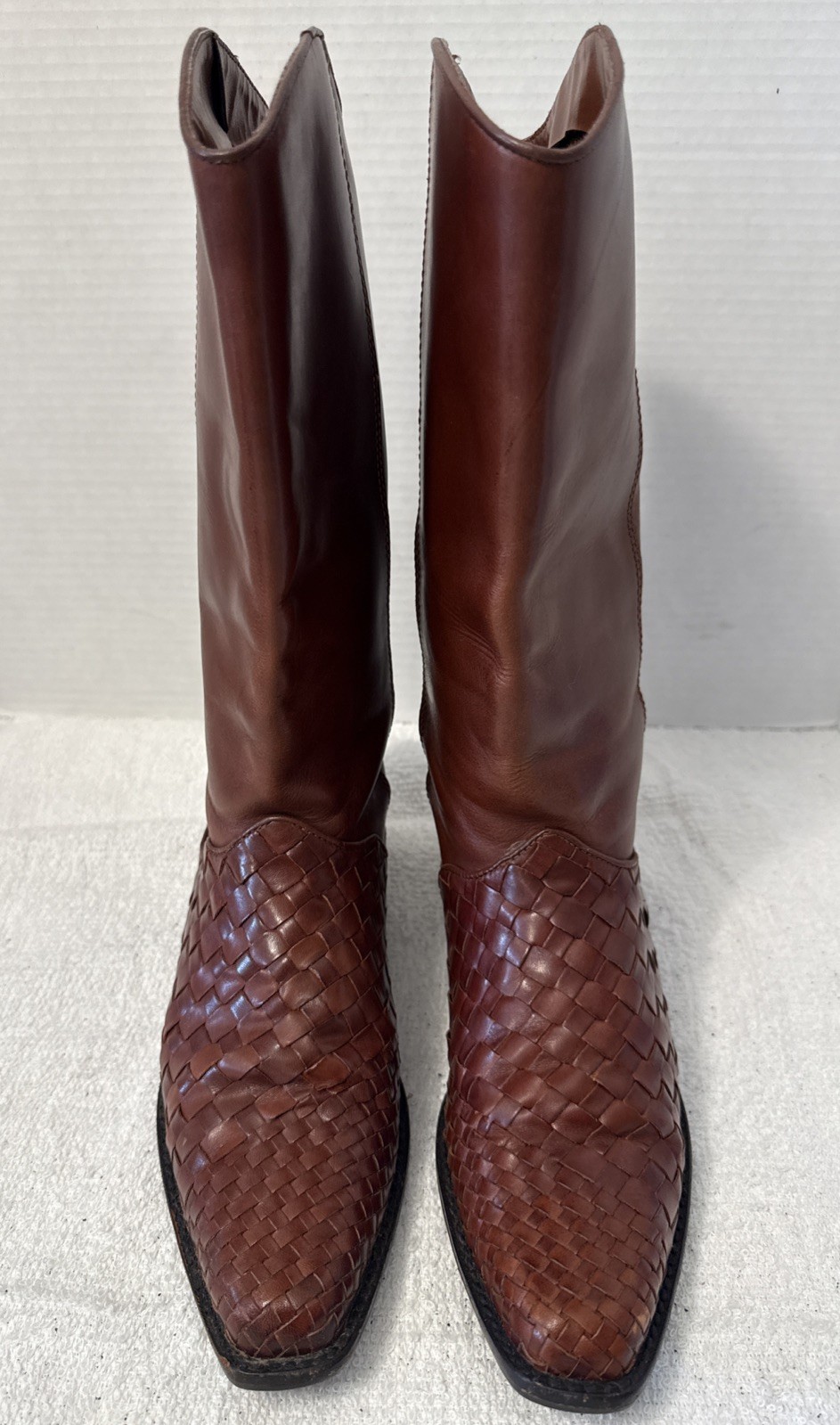 Unisa Flex Womens Cognac Leather Weave Vamp Tall Boots Size 8B Brazil