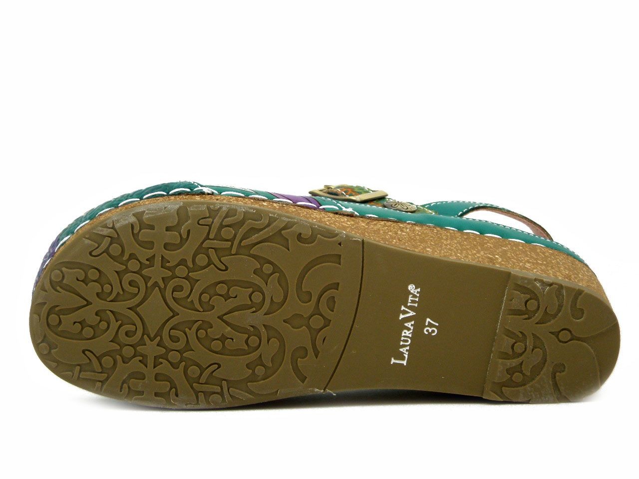 LAURA VITA Women’s Green Leather Multicolor Wedge and Platform Clog