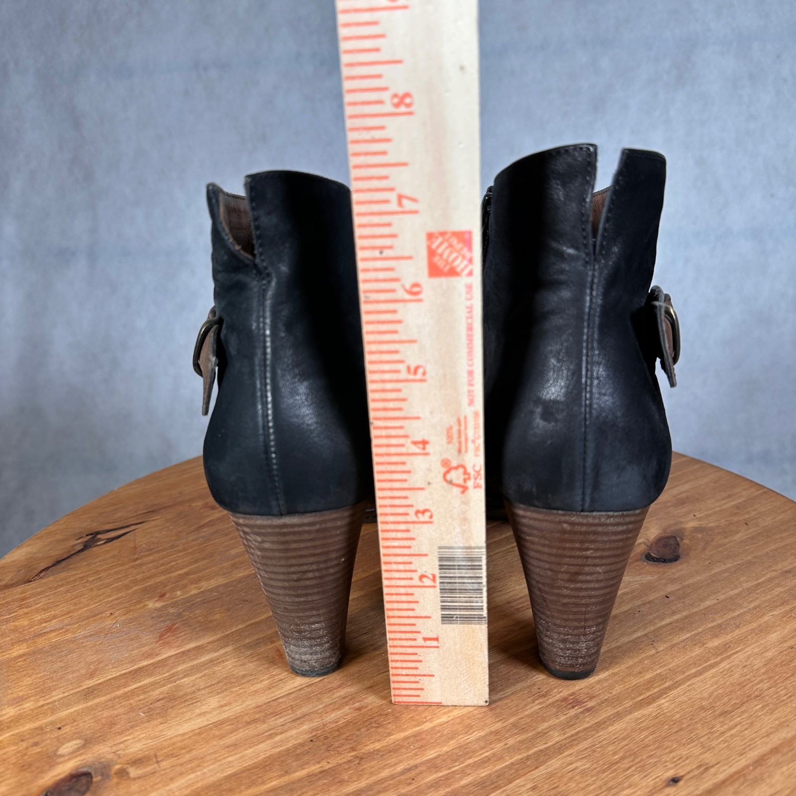 Paul Green Leather Ankle Boots Women 7 Black Brown Good Buckle Side Zip