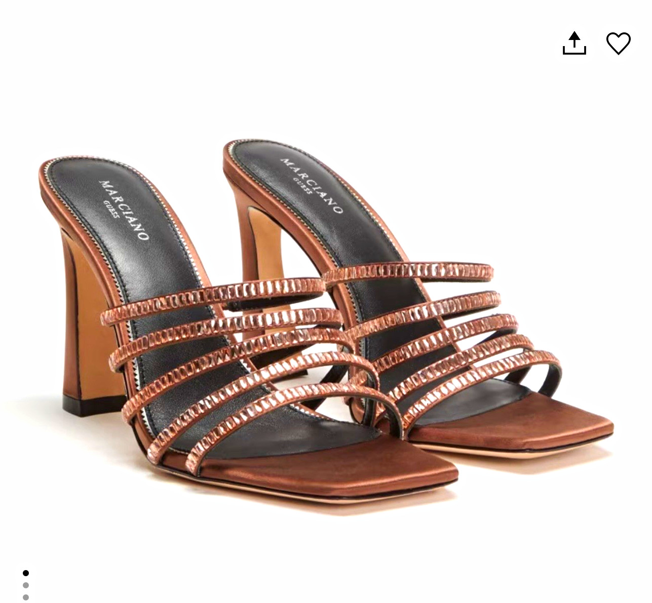 Marciano by GUESS Brown Leather Strappy Square Toe Slip-On Block Heel Women 8.5