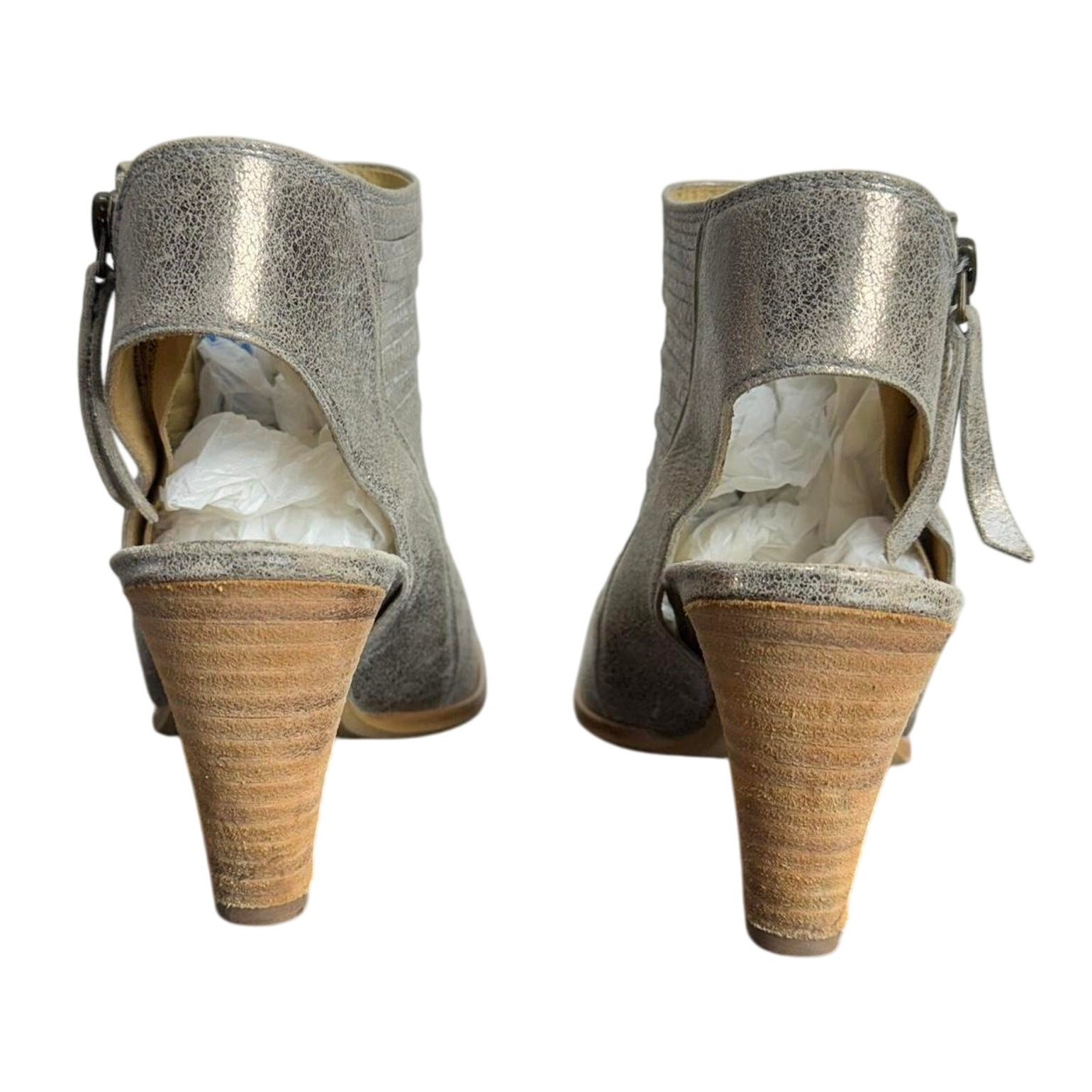 Women’s Paul Green Cayenne Goldish-Silver Leather Peep Toe Heels