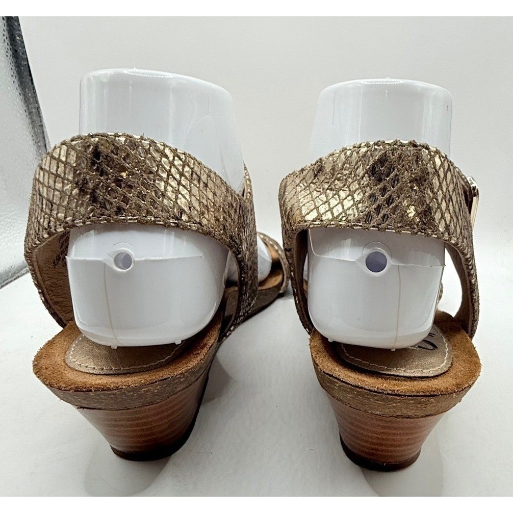 Söfft Verdi Wedge Sandals Womens 8.5 Gold Metallic Snake Print Leather Cork