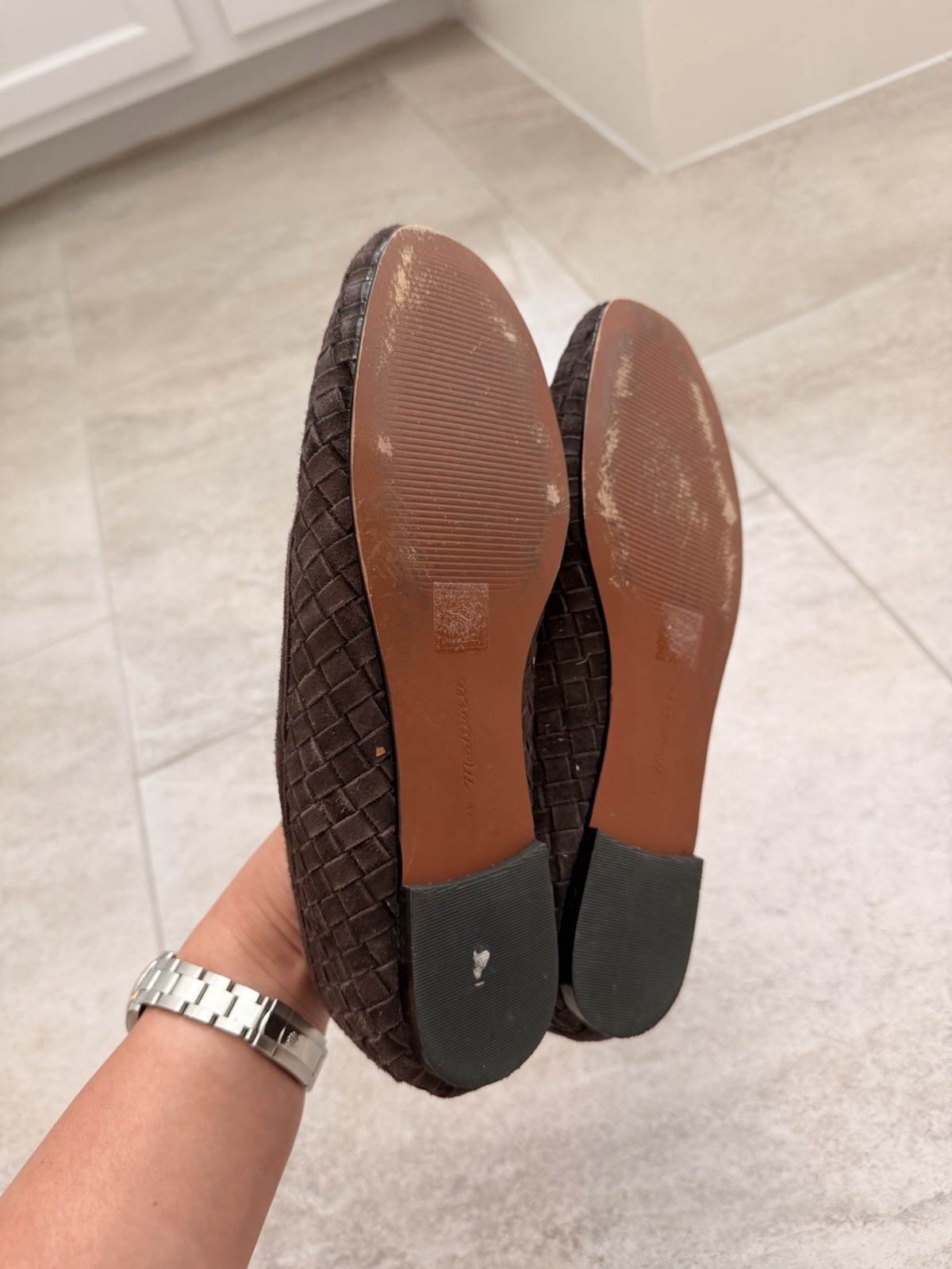 Madewell The Greta Ballet Flats Dark Roast Brown Woven Suede Size 7