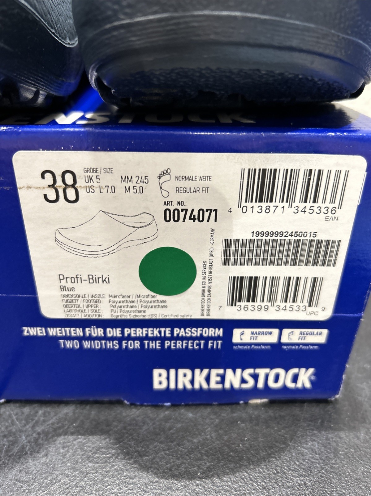 Birkenstock Profi-Birki Color Blue EU 38 US W7 M5