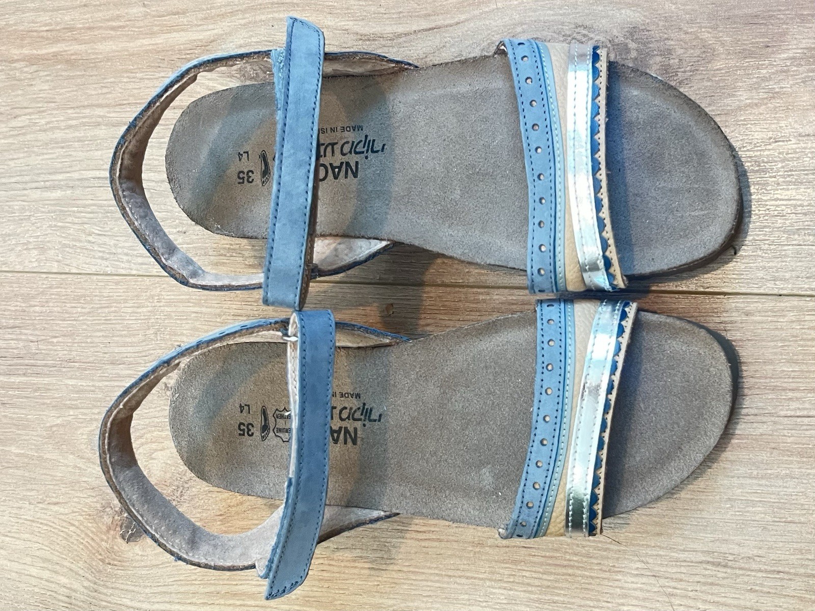 NAOT Beverly Slingback Tan Blue Sandals Women’s Size 35 US 4.5-5