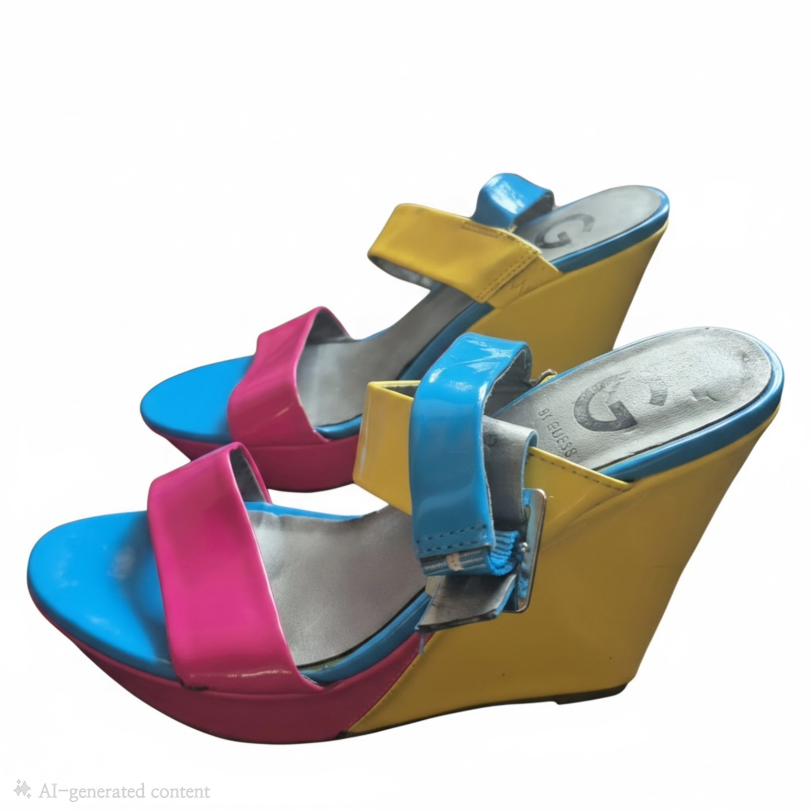 Guess Blue, Yellow, Pink Wedge Heels Size 6.5