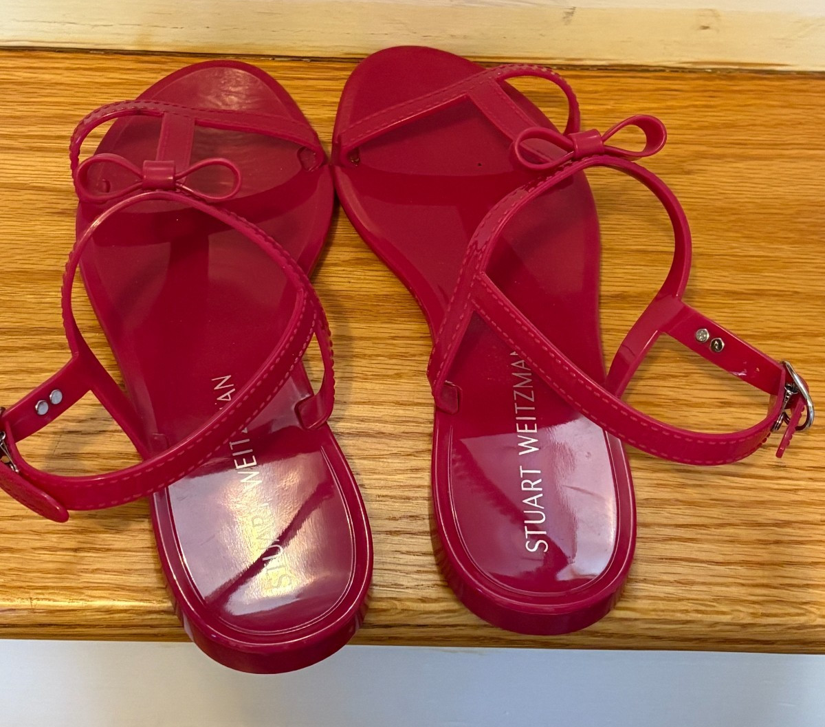 STUART WEITZMAN MELLIE FUSCHIA BOW JELLY T-Strap Slingback Sandals Sz 11B
