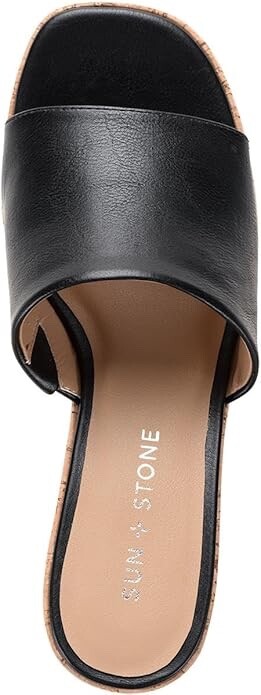 Sun + Stone Women’s Finleighh Faux Leather Wedge Sandal, Black, 9.5 Medium (B,M)