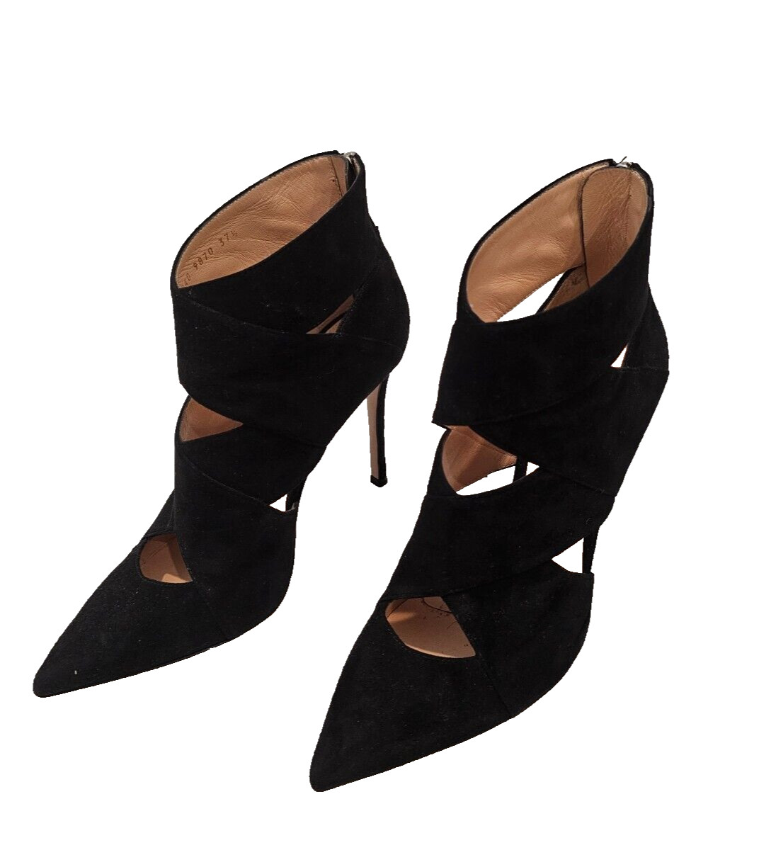 GIANVITO ROSSI Black Suede «Bandage» Booties with Back Logo Zipper- Size 37.5